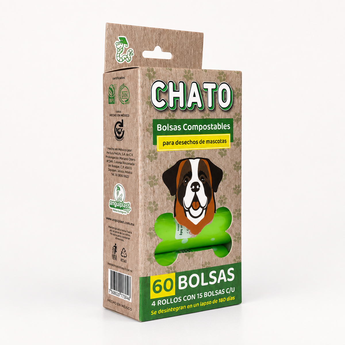 Bolsas Compostables para Desechos de Mascotas CHATO — 60 Bolsas